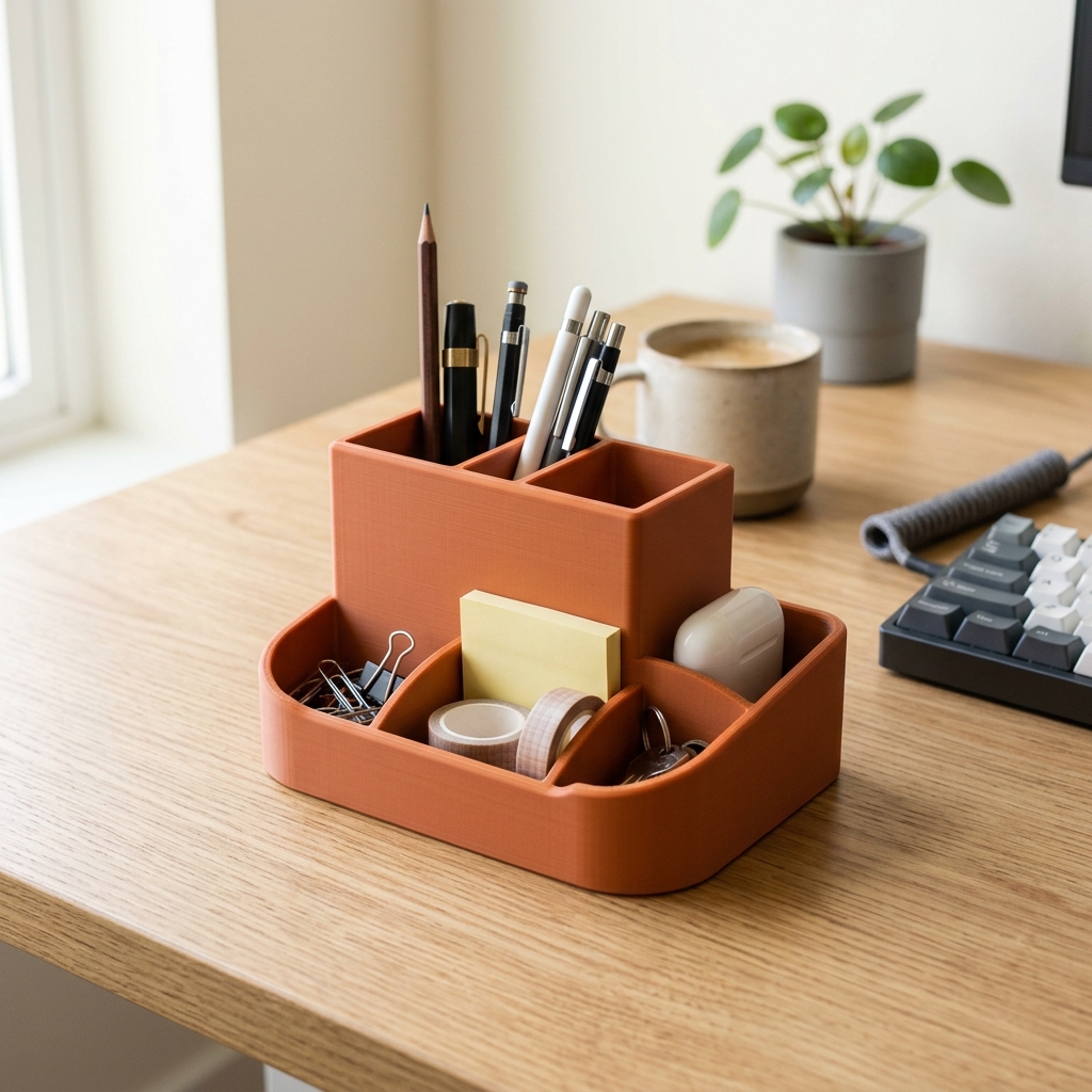 Minimalist Desk Organizer - 3D printed in terracotta